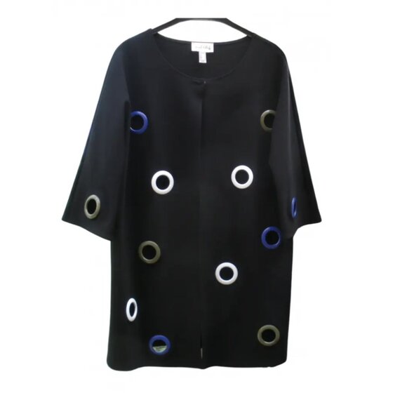 Joseph Ribkoff Size 10 Black Peep Hole Long Jacket Cardigan - Picture 2 of 6